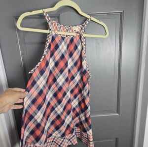 Hem & Thread Kids Checkered Dress - Coral, Navy, White